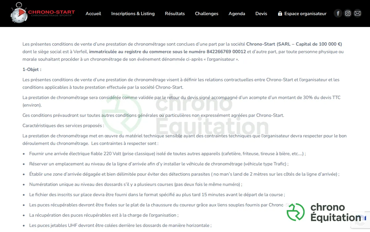 Capture : Conditions générale de vente - Chronostart